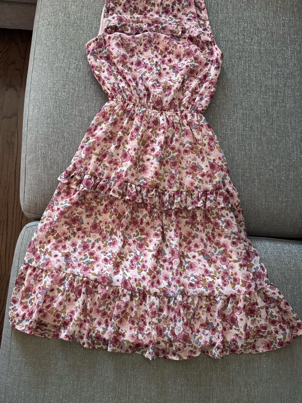 Monteau Pink Floral Ruffle Tiered Dress with Elastic Waist